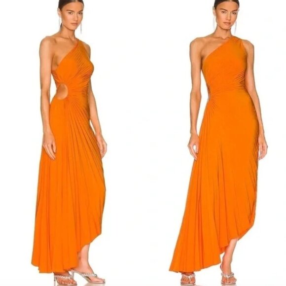 A.LC. Delfina One Shoulder Pleated Cut Out Asymmetrical Hem Midi Dress 0 - Picture 6 of 9